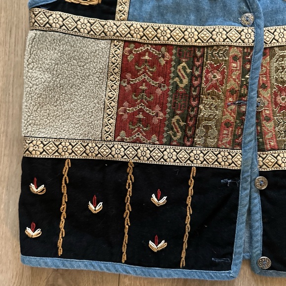 Vintage Paul Harris Denim Womens Vest‎ M Blue Flowers Patchwork Country - Picture 3 of 10